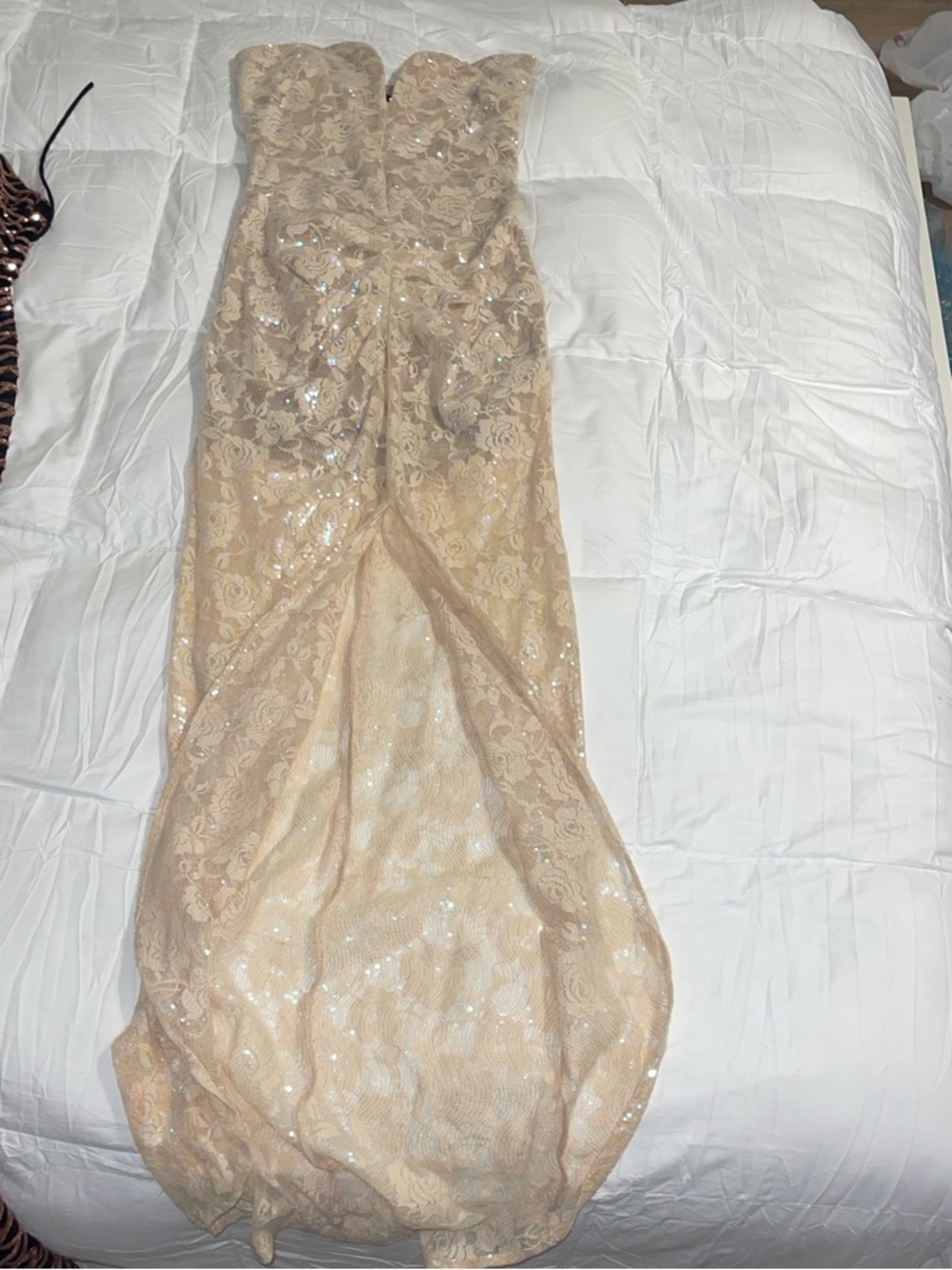 Strapless Sequin Lace Evening Gown - Nude